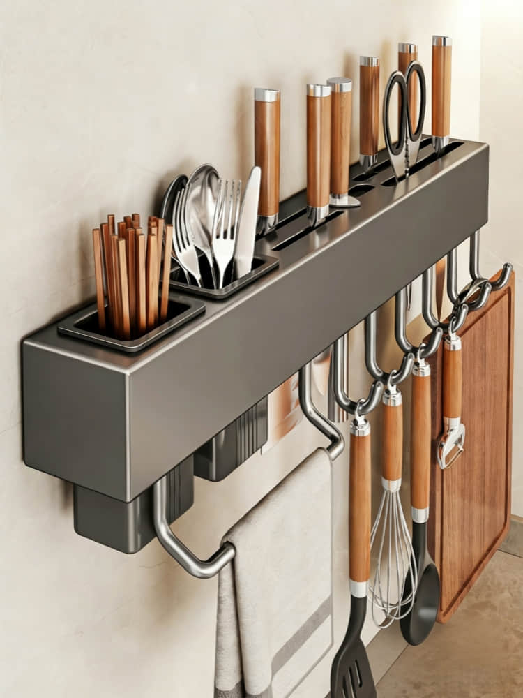 CFZWJ2603G01 Wall-Mounted Kitchen Storage Rack with Hooks 