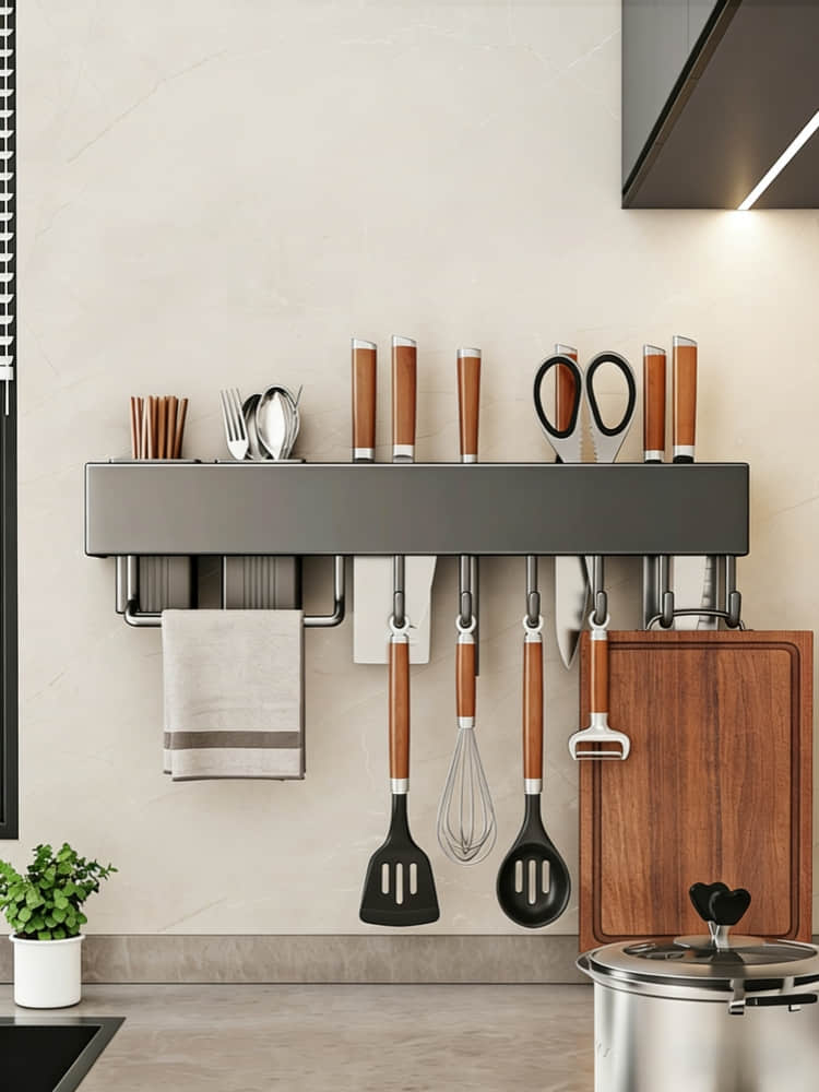CFZWJ2603G01 Wall-Mounted Kitchen Storage Rack with Hooks 