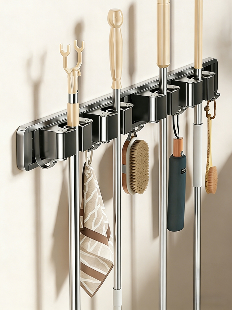 PJ2602G01 Adjustable Broom Holder Rack Tool Organizer for Home & Garage
