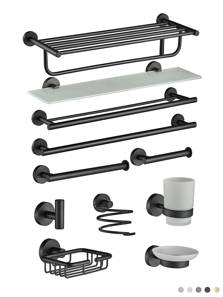 YSZWJ2603B76 Matte Black Bathroom Accessories Set