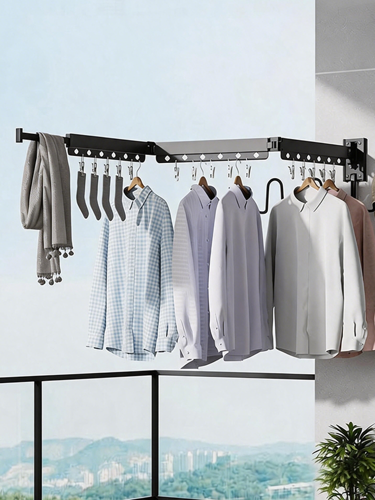 LYS2615B01 Foldable Portable Garment Rack with Windproof Hooks