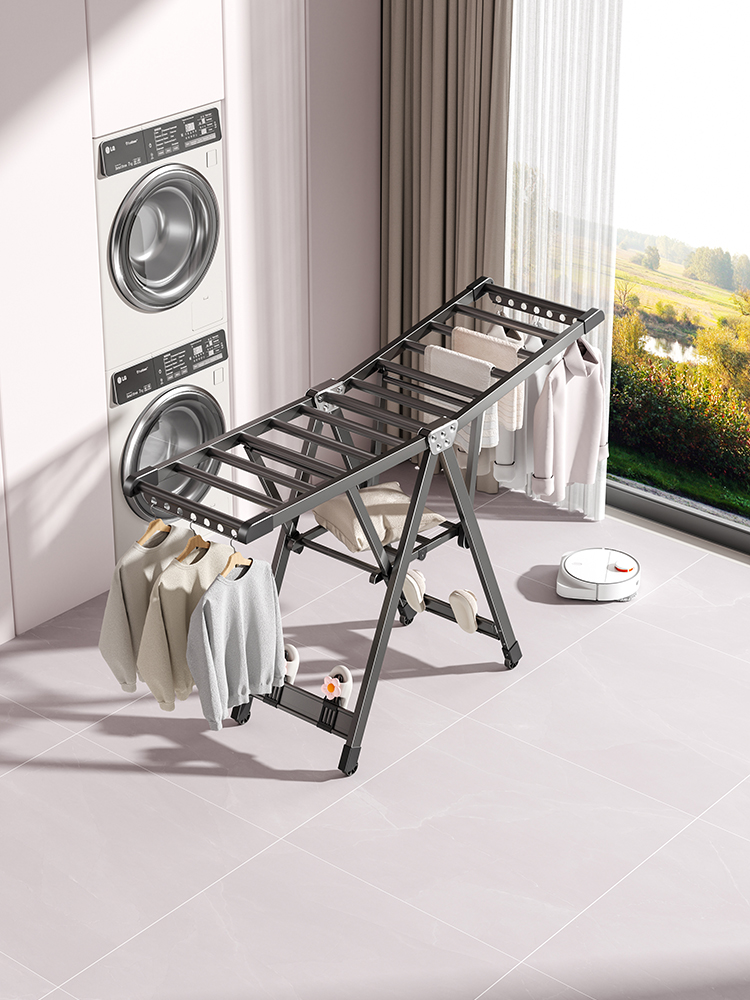 LYS2626G01 3-Tier Clothes Drying Rack with Wheels & Shoe Rack