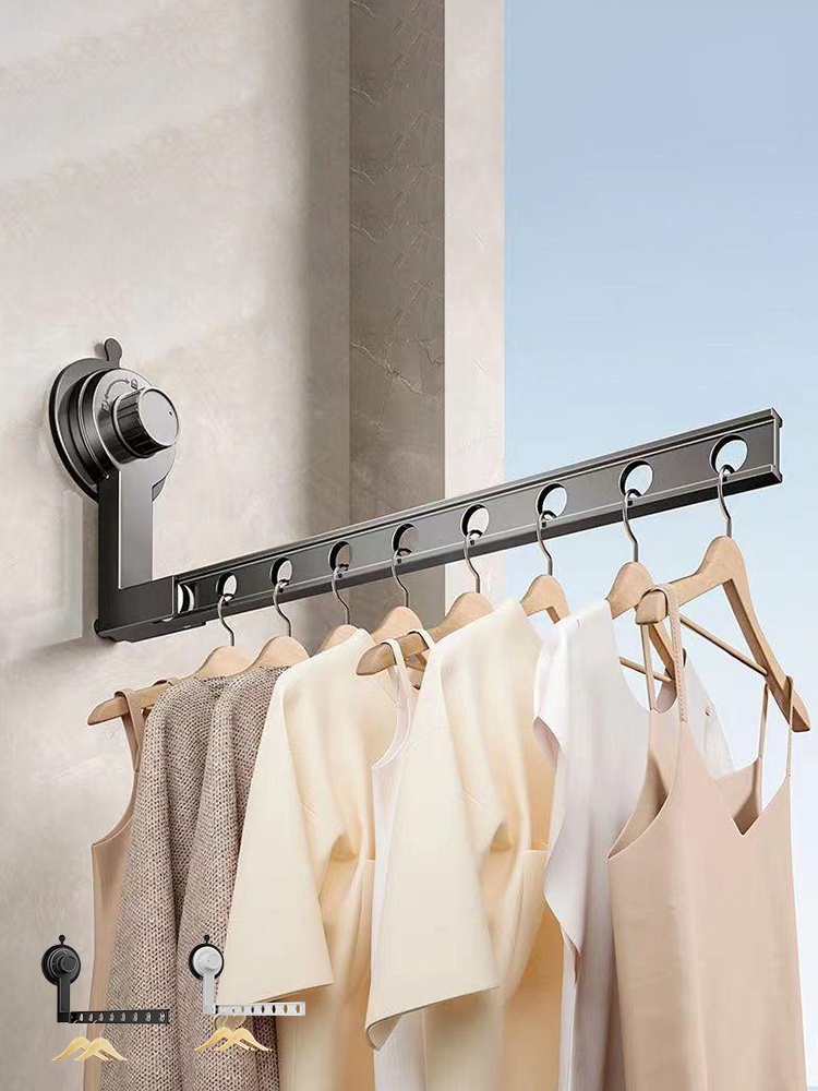 LYS2627G01 Wall Mounted Suction Cup Portable Foldable Clothes Hanger 