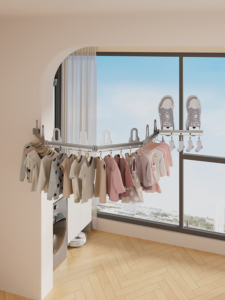 LYS2630G01 Extendable Laundry Drying Rack with Hooks and Shoe Racks
