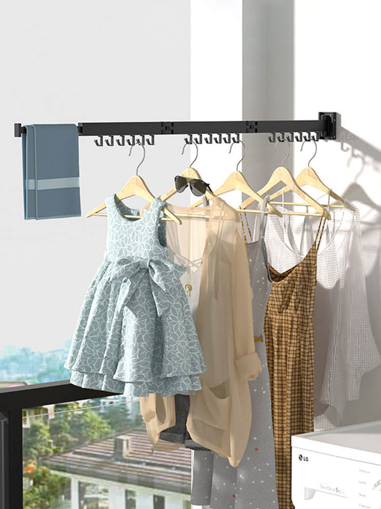 LYS2646B01 Wall Mounted Foldable Retractable Clothes Drying Rack with Rotating Hooks 