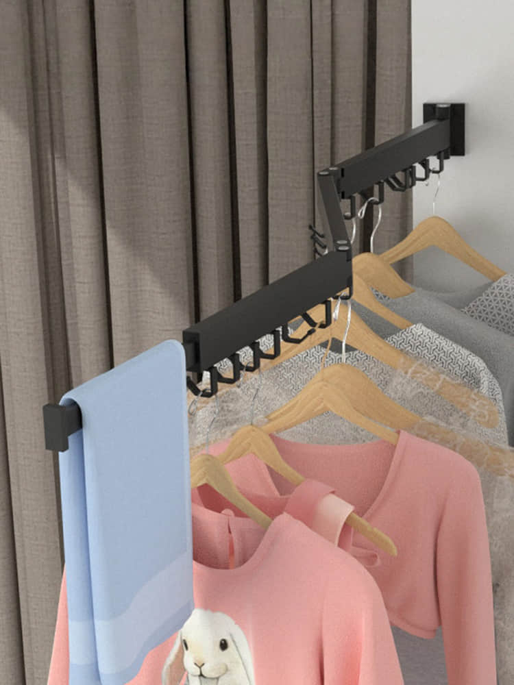LYS2646B01 Wall Mounted Foldable Retractable Clothes Drying Rack with Rotating Hooks 