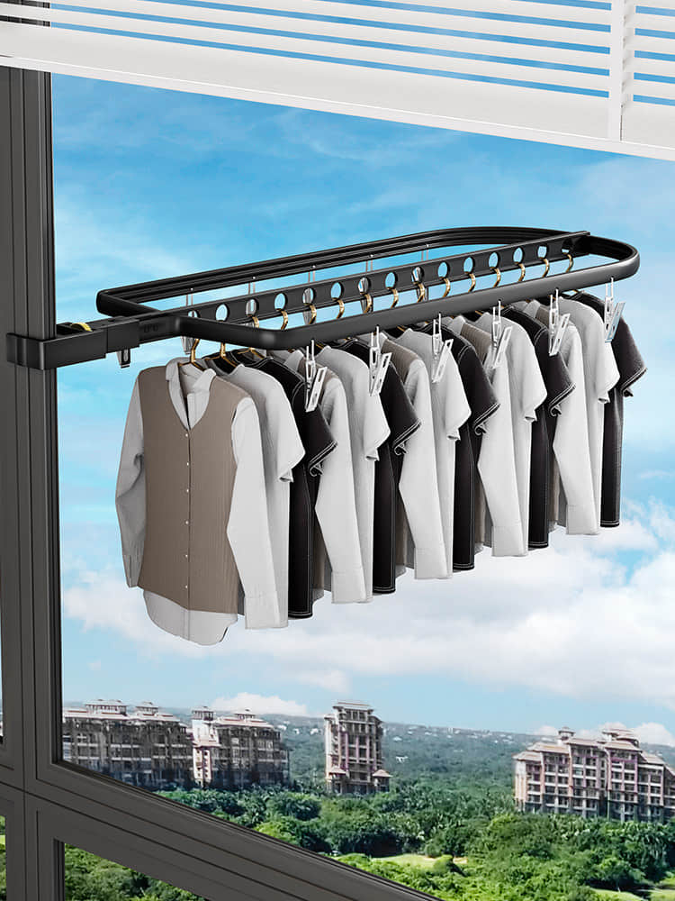 LYS2647B01 Space-Saving Adjustable Hanging Rack for Balcony Window & Laundry Room