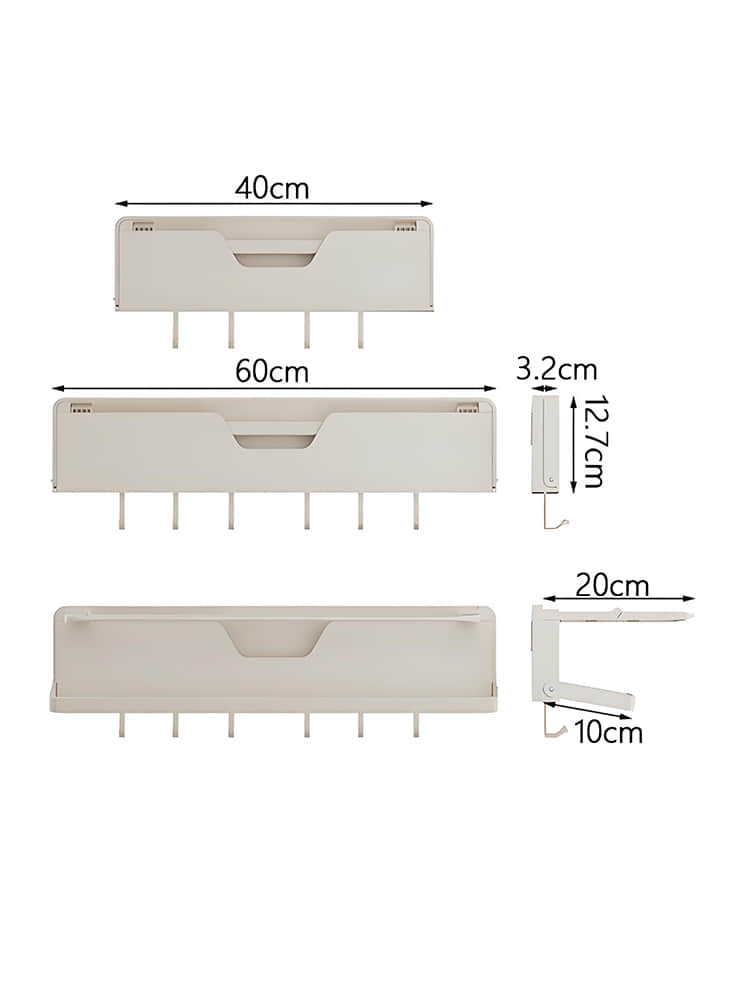 YJJ2602W01 Wall Mounted Folding Towel Rack with Shelf & Hooks
