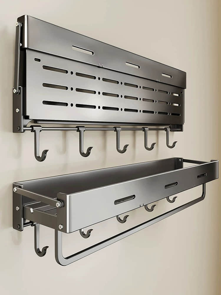 YSZWJ2609G01 Wall Mounted Bathroom Organizer with Hooks and Towel Bar