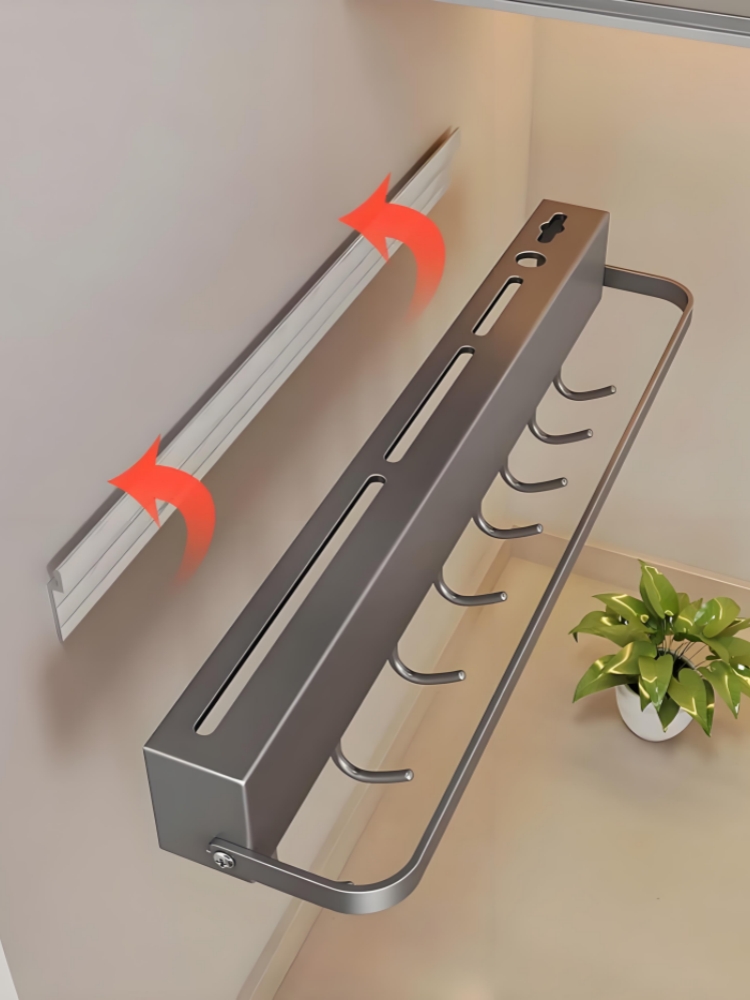 CFZWJ2605G01 Wall Mounted Foldable Kitchen Knife Holder & Utensil Organizer with Hooks
